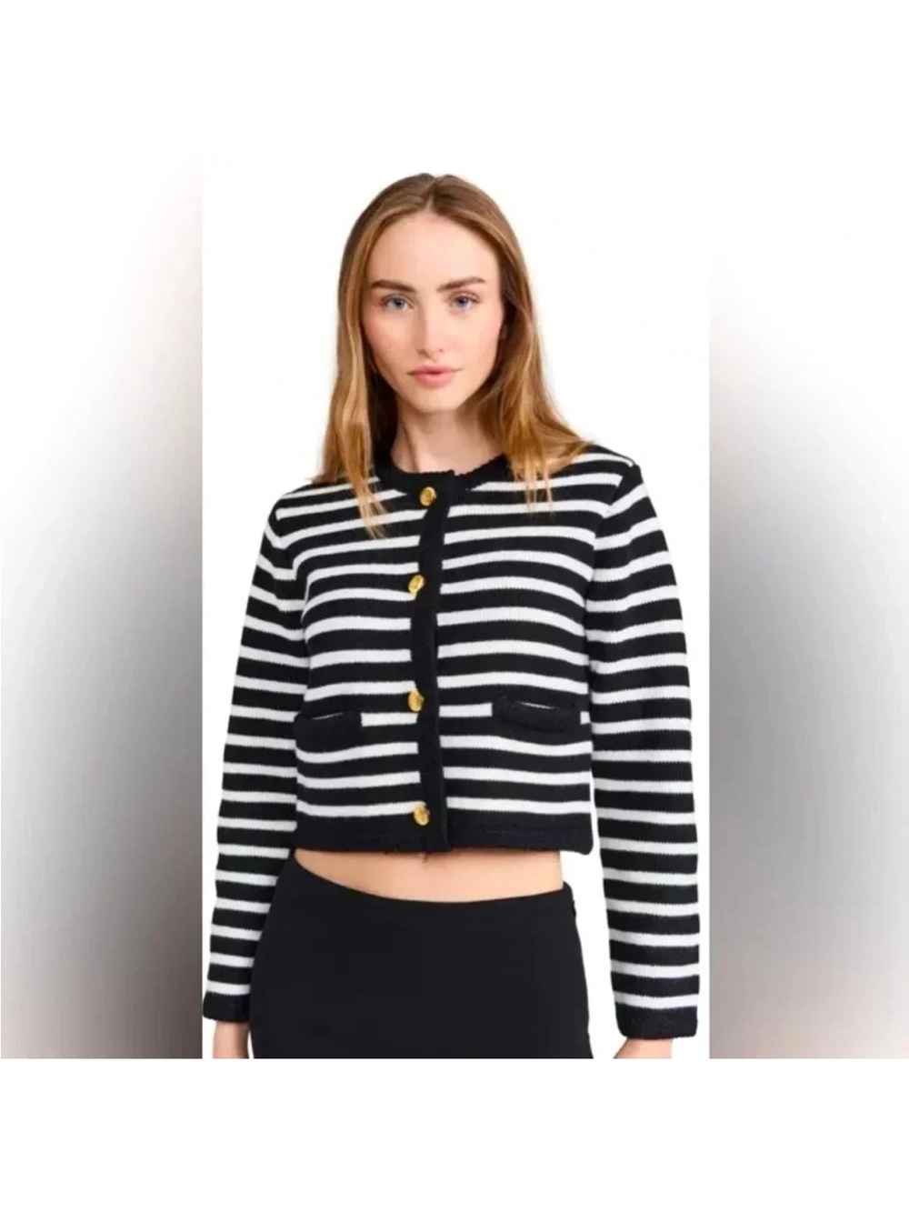 English Factory Black & White Striped Cropped Cardigan Jacket